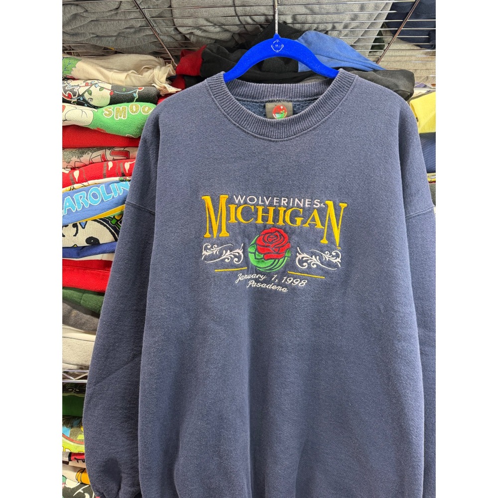 Vintage 1998 Michigan Wolverines Rose Bowl Crewneck Sweatshirt PM Sports Navy XL